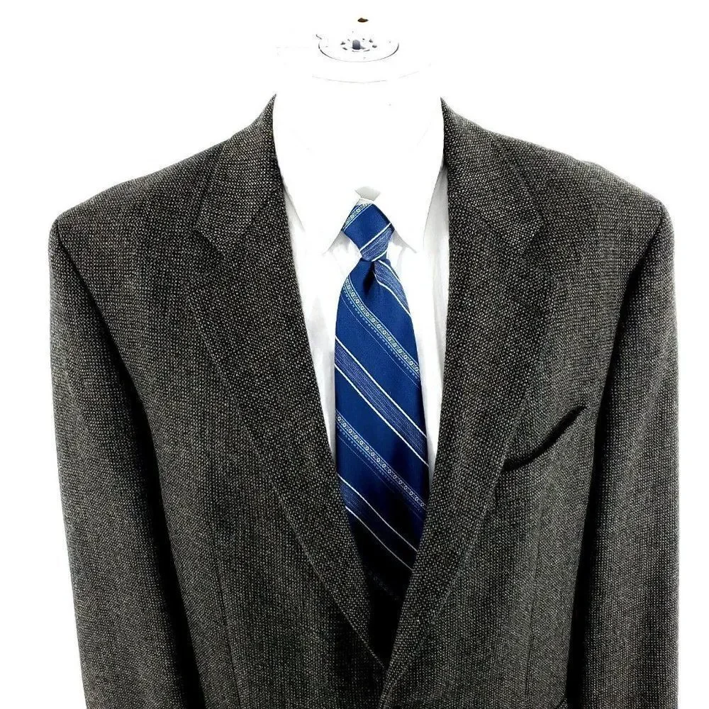 Chaps Ralph Lauren Tweed Wool Alpaca 2 Button Sport Coat 44L Black Tan Birdseye‎